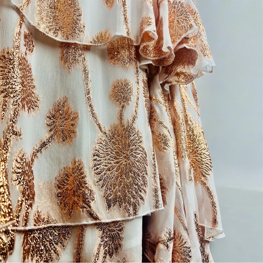 Alexandra Miro Cordelia Tiered Ruffle Maxi Skirt Gold Metallic Floral Large L - Picture 8 of 14